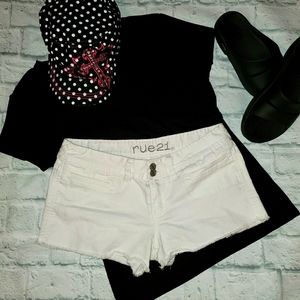 Run 21 White Jean Shorts